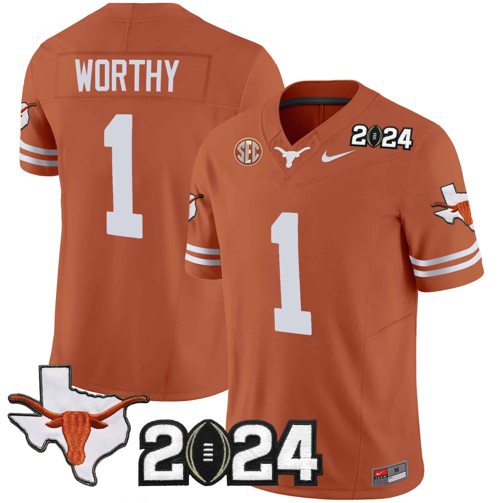 Men Texas Longhorns #1 Worthy Orange 2024 Nike Vapor Limited NCAA Jersey style 1